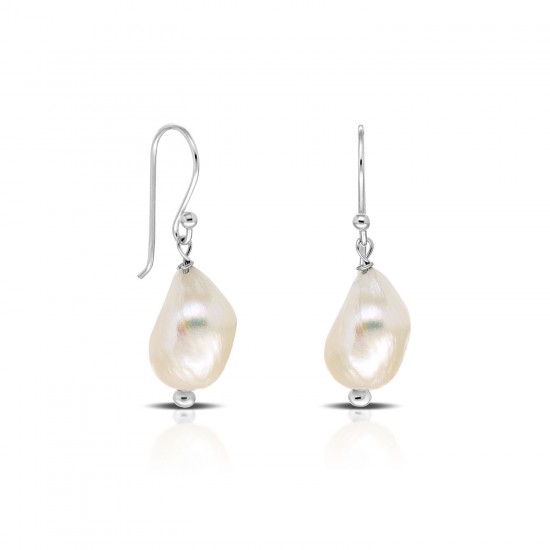 White Baroque Pearl Silver Earrings