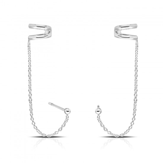 Dua Chain Silver Ear Cuffs