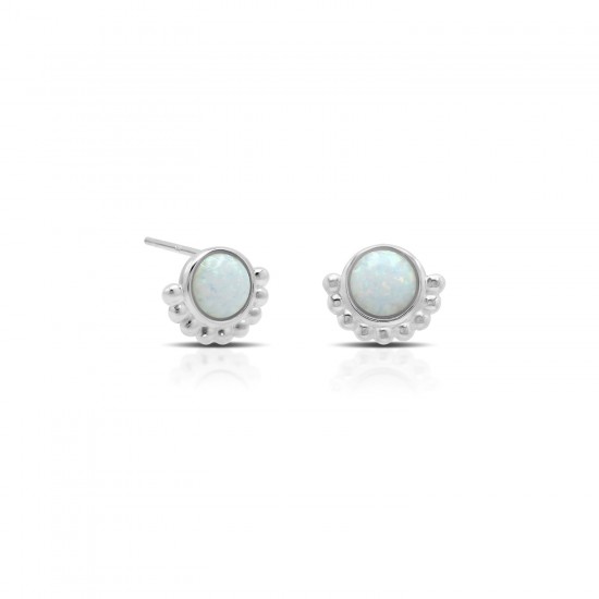 White Opal Silver Post Earrings