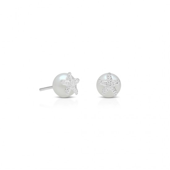 Star On Pearl Silver Earrings