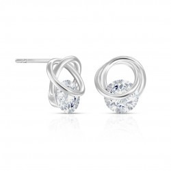 Round Zircon Silver Earrings