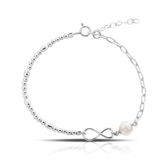 Infinity Pearl Beaded Silver Bracelet