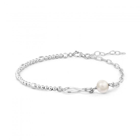 Infinity Pearl Beaded Silver Bracelet