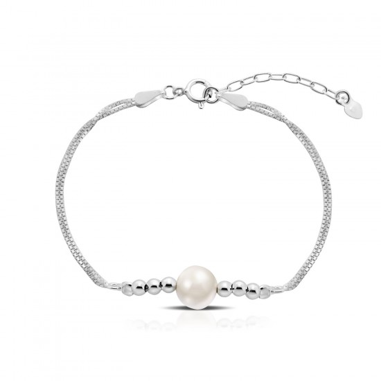 Double Chain Pearl Silver Bracelet