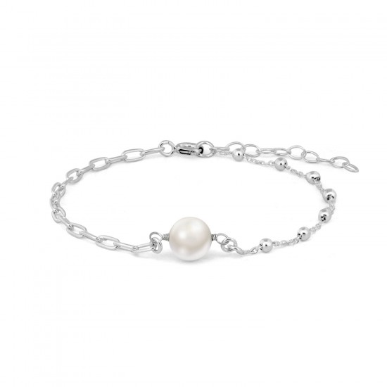 Mix Chain Pearl Silver Bracelet