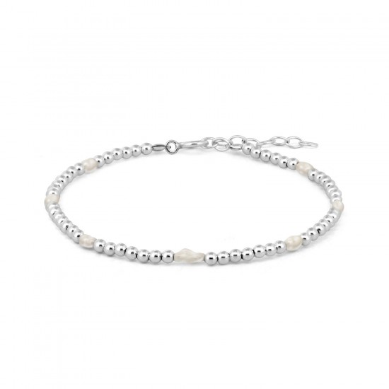 Mini Pearl Beaded Silver Bracelet