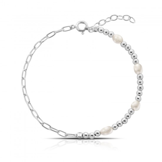 Mini Pearl Chain Silver Bracelet