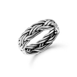 Sterling Silver Braided and Twisted Bali Wide Band Ring with Face