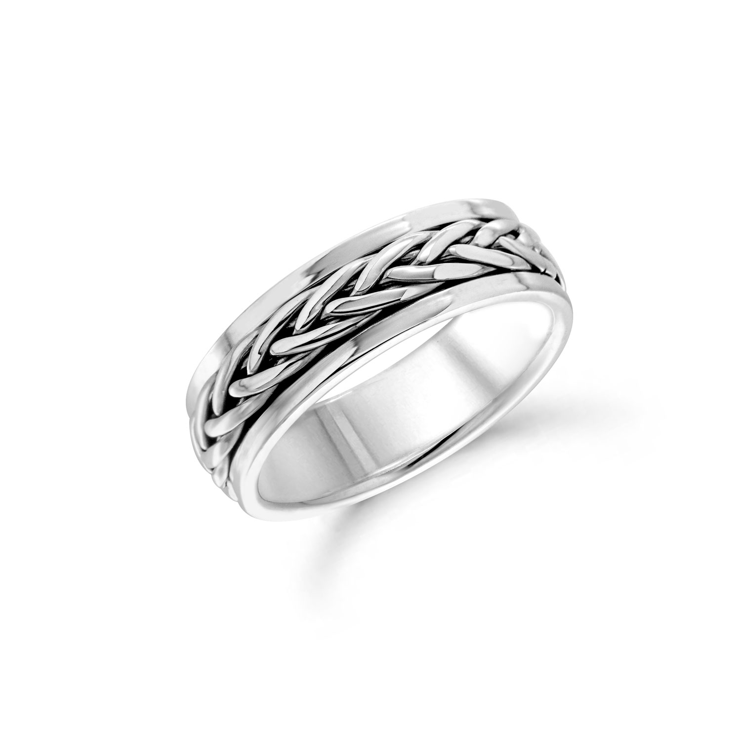 BRAN11-22 Braided Spinner Silver Ring