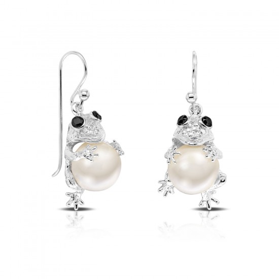 Frog Pearl Silver Earrings