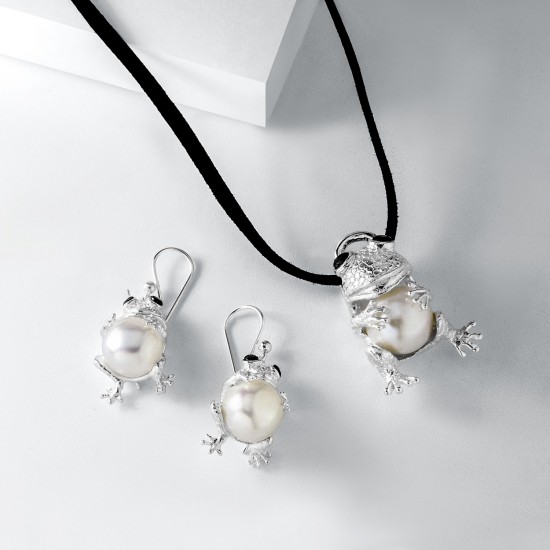 Anting Perak Frog Mutiara 