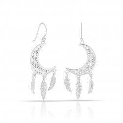 Crescent Moon Feathers Silver Earrings Crescent Moon Feathers Silver Earrings