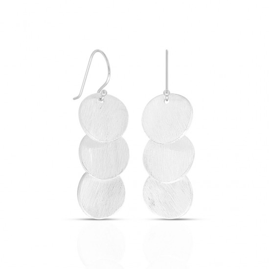 Triple Hanging Coin Silver Earrings