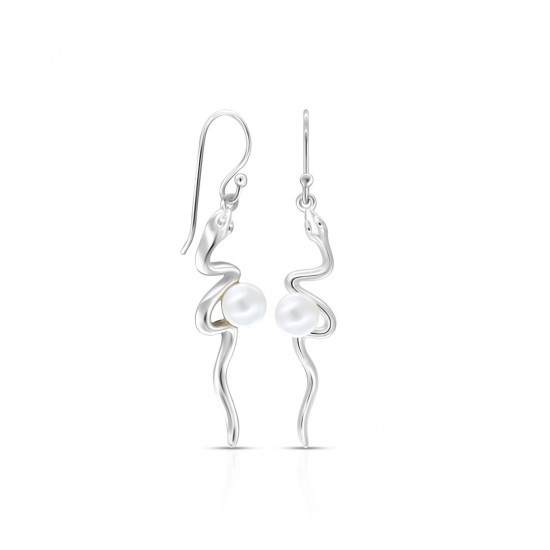 Snake Pearl Silver Earrings