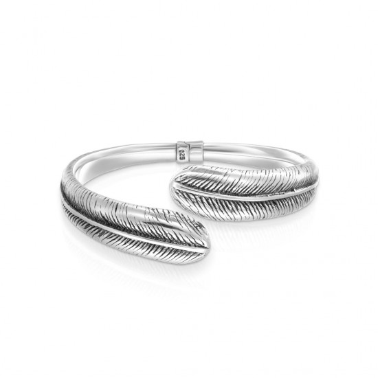 Thick Feather Silver Bracelet
