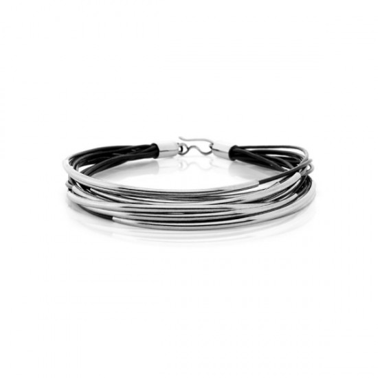 Tube Silver Leather Bracelet