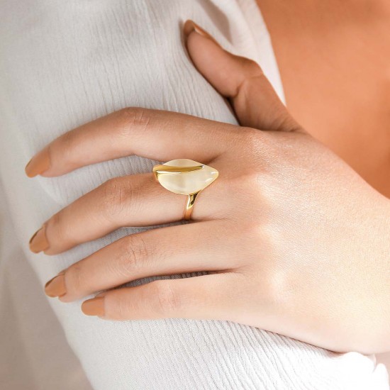 Nude Yellow Cat Eye Gold Plated Silver Ring 