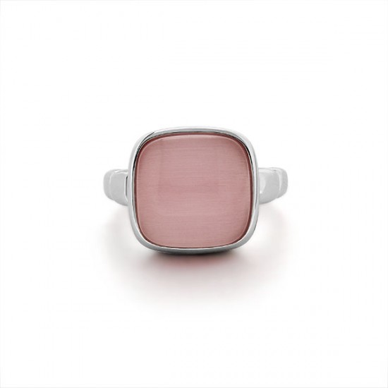 Square Pink Cat Eye Silver Ring