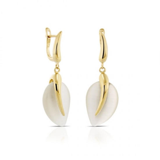 Nude Yellow Cat Eye Gold Plated Silver Earrings