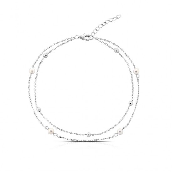 Duo Pearl Silver Anklet