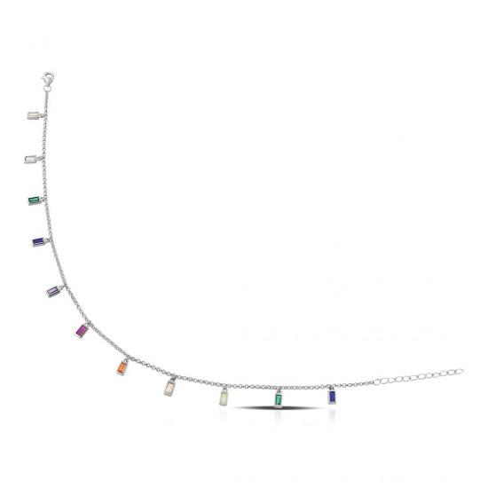 Rainbow Zircon Silver Anklet