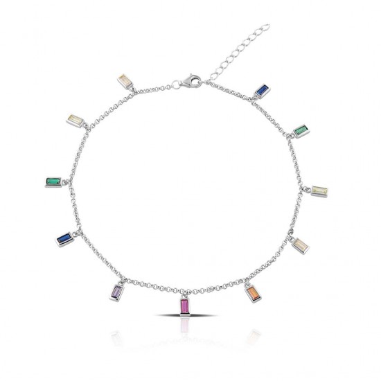 Rainbow Zircon Silver Anklet