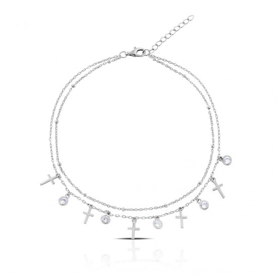 Cross Zircon Silver Anklet