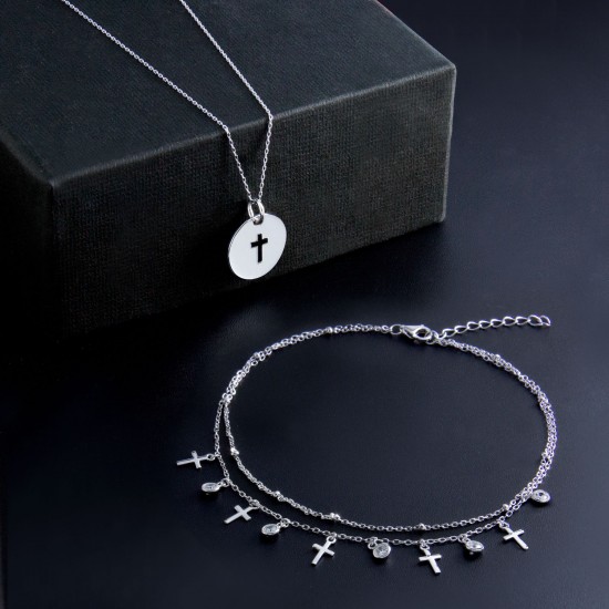 Cross Zircon Silver Anklet