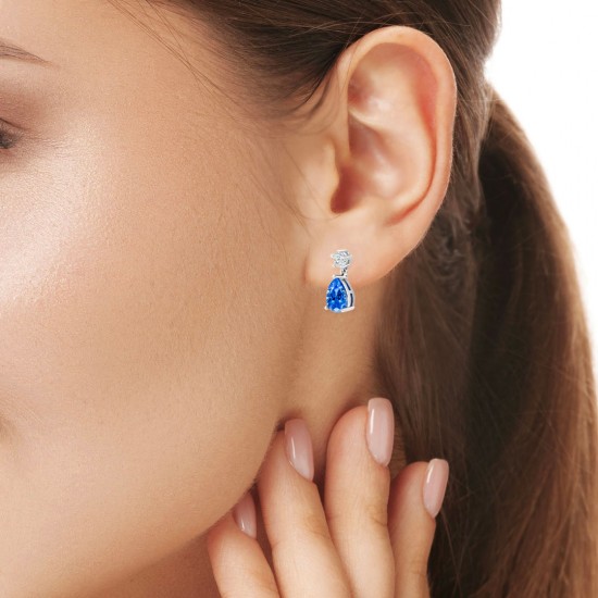 Royal Blue Zircon Silver Earrings