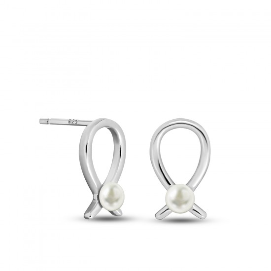 Ribbon Pearl Silver Earrings