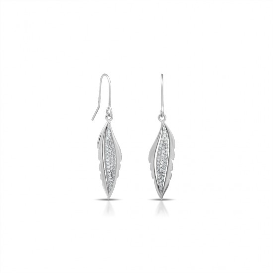 Leaf Zircon Silver Earrings