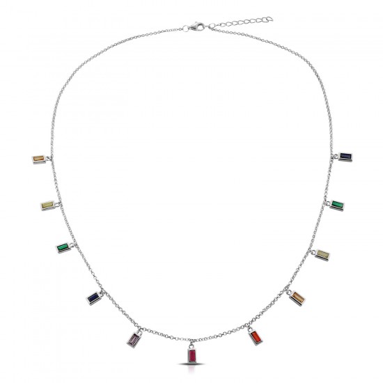 Rainbow Zircon Silver Necklace