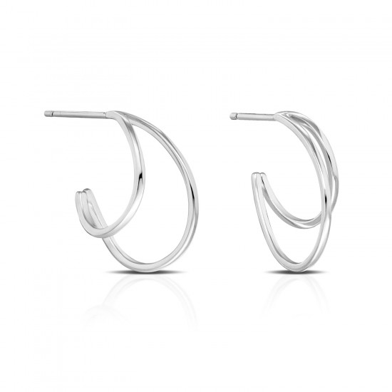 Twin Hoop Silver Earrings