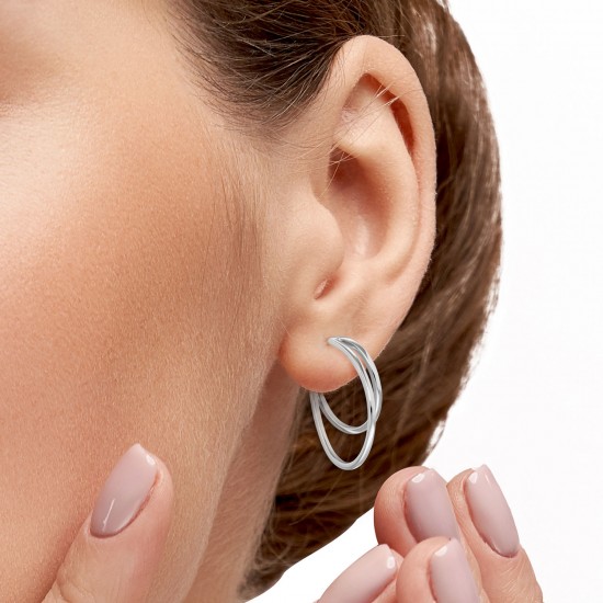 Twin Hoop Silver Earrings