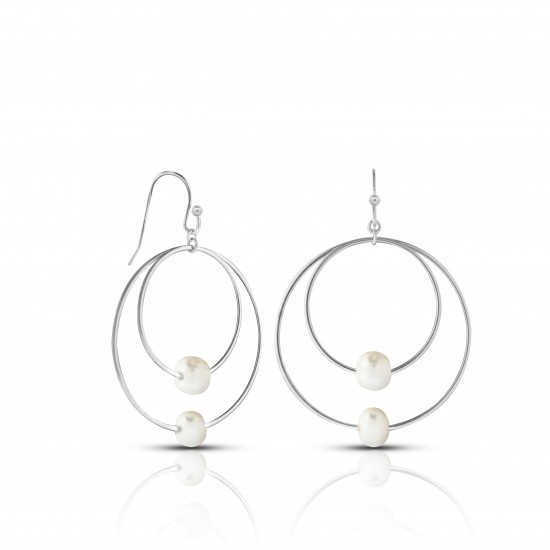 Anting Perak Mutiara Double Hoop