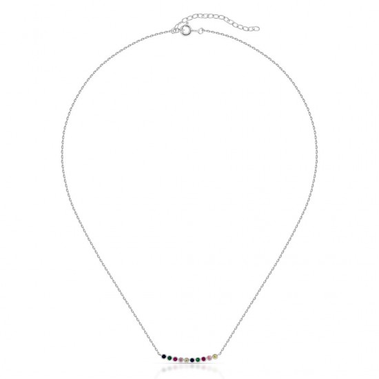 Rainbow Line Zircon Silver Necklace