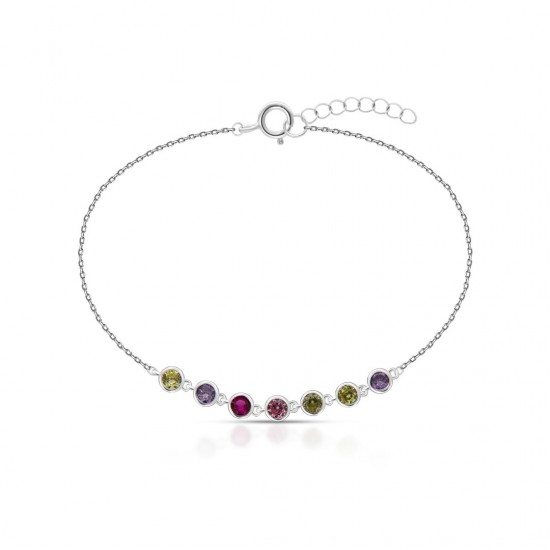 Rainbow Line Zircon Silver Bracelet