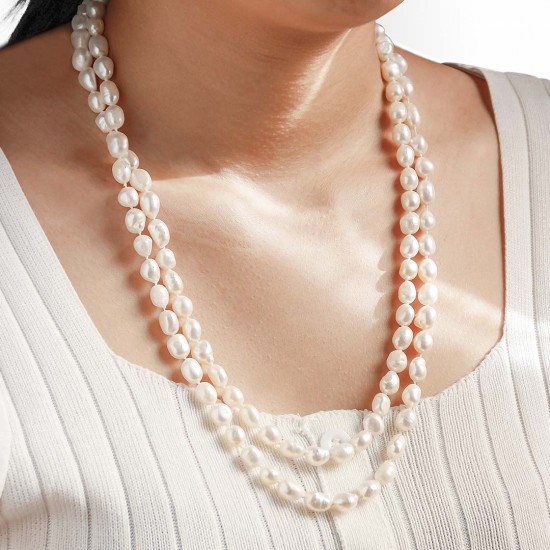 FENE03 Long White Pearl Necklace