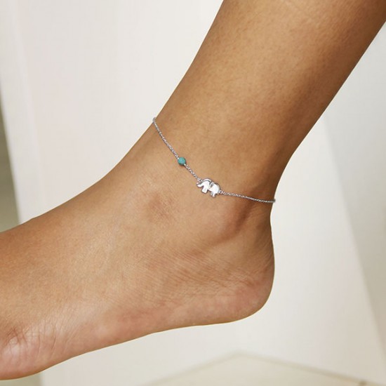 Elephant Turquoise Silver Anklet