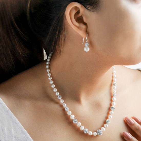 Wedding Crystal Pearl Silver Necklace