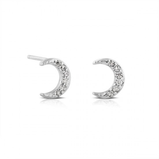 Anting Perak Zirkon Crescent Moon