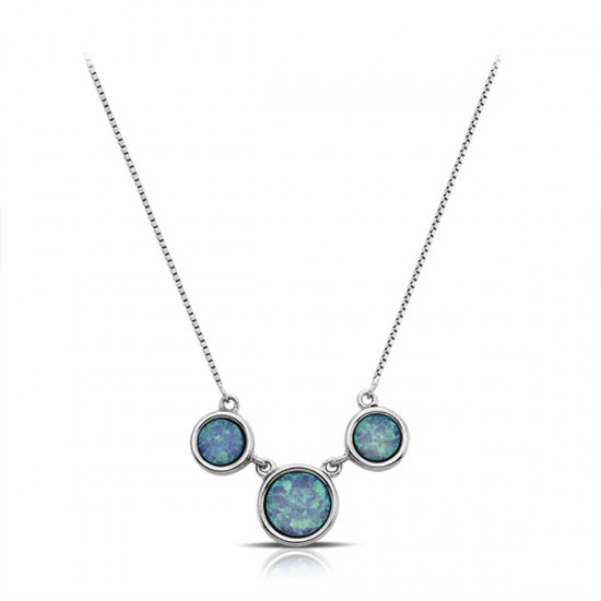 Three Opals Silver Necklace