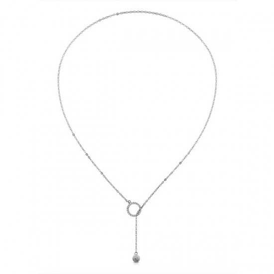 Balance Zircon Long Silver Necklace