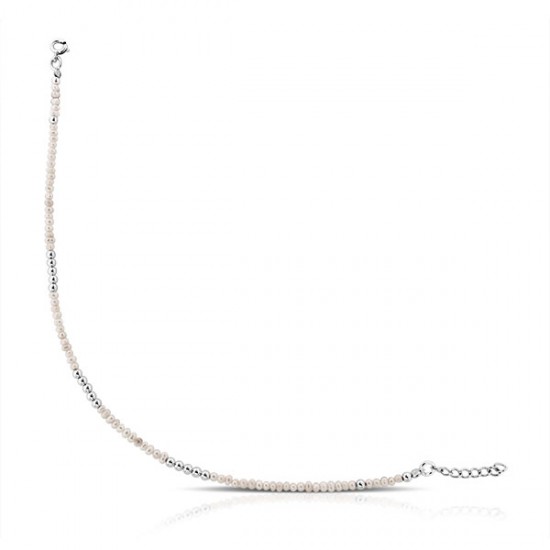 Pearl Beaded Silver Anklet