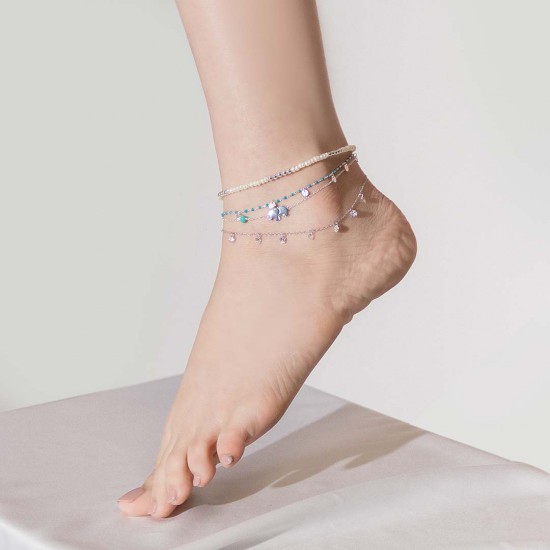 Pearl Beaded Silver Anklet