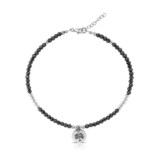 Tree Of Life Hematite Silver Anklet