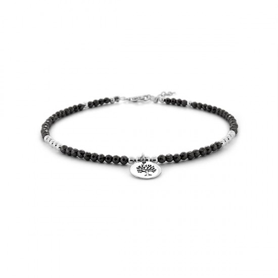 Tree Of Life Hematite Silver Anklet