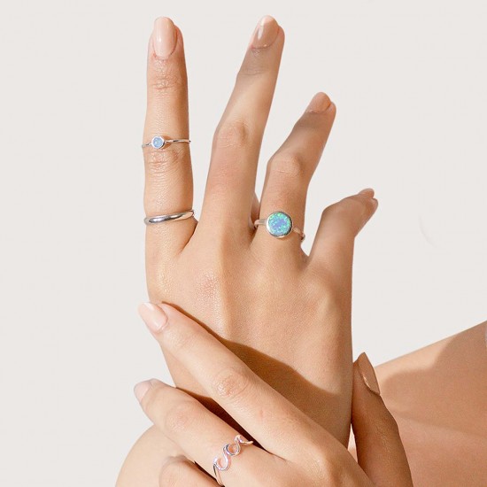 Blue Opal Mini Silver Ring