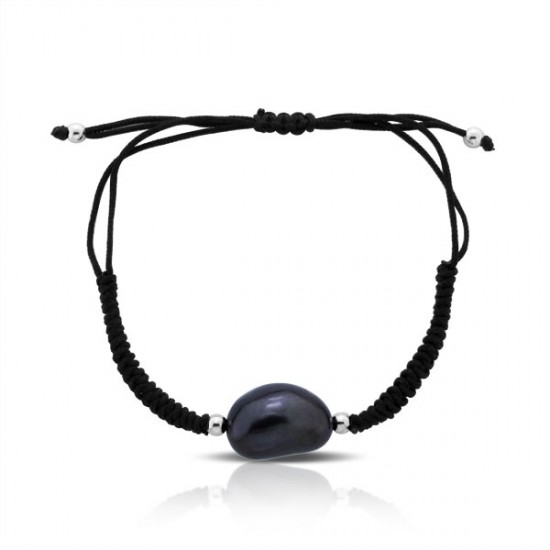 Black Pearl Silver String Bracelet