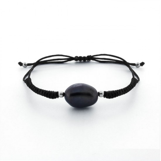 Black Pearl Silver String Bracelet